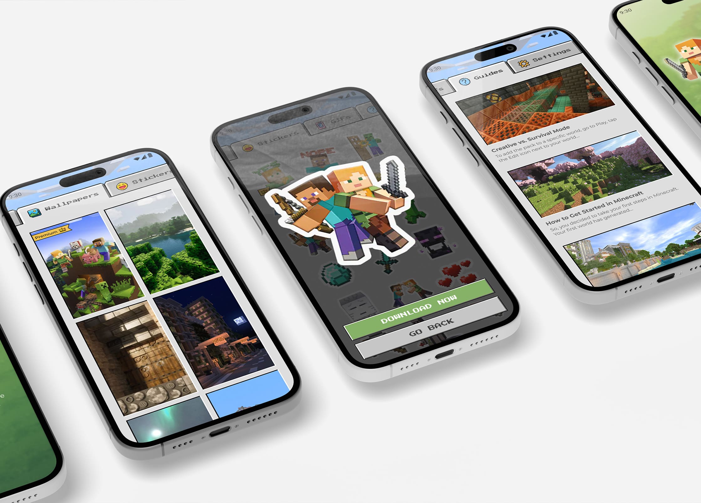 minecraft addons phone screens mockup