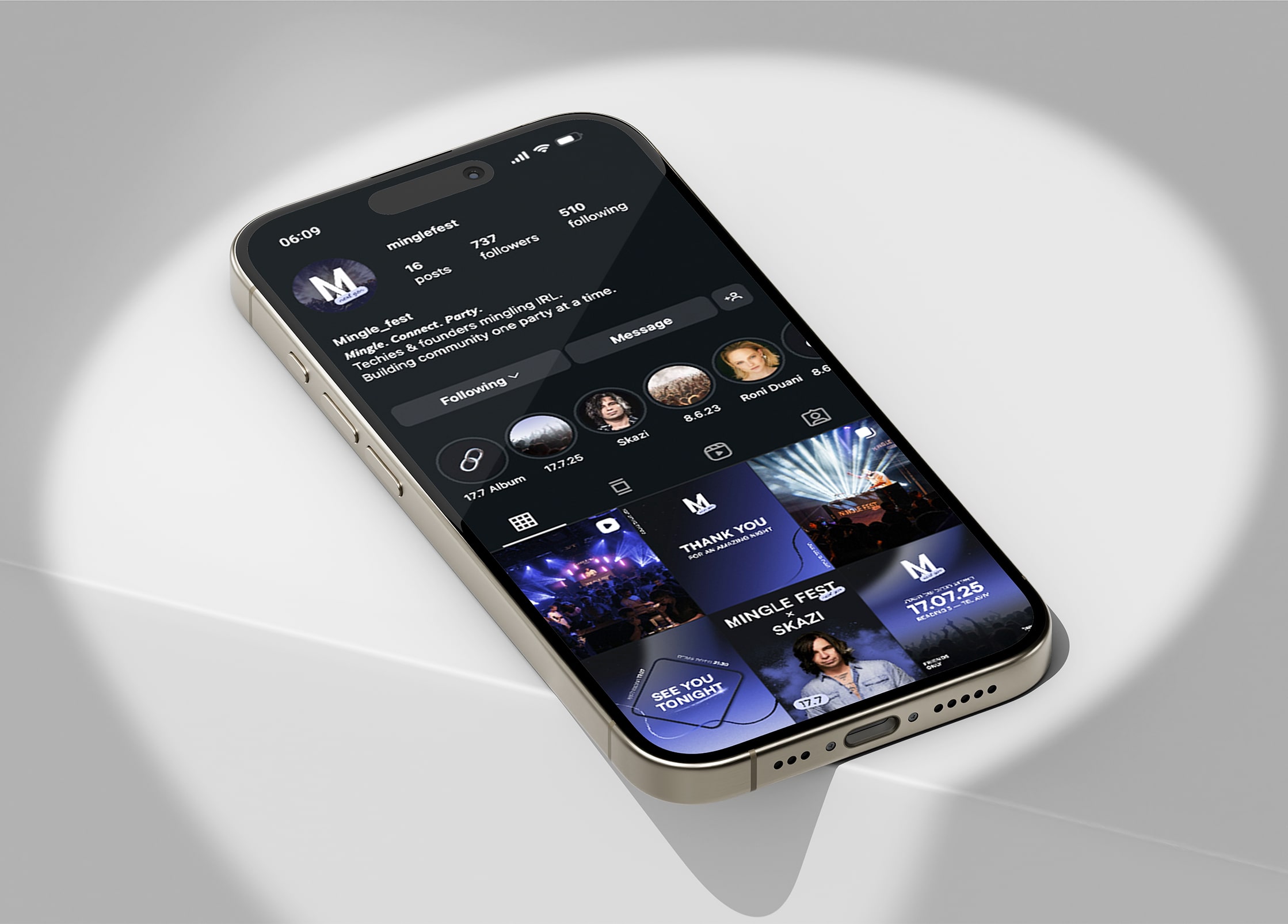 mingle fest instagram phone mockup